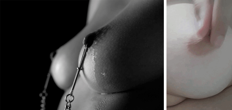 Gentle masturbation with nipple play leads