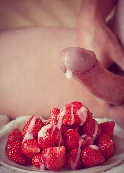 Horny couple plays with strawberry yogurt