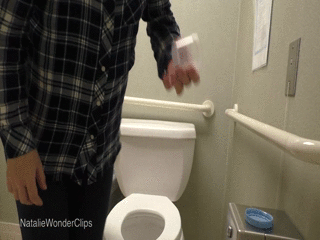 Peeing panties into fastfood restroom toilet