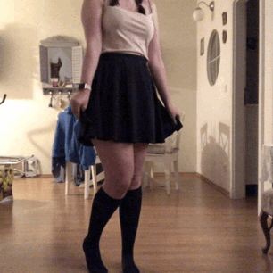 Girl slutty outfit walking mini skirt
