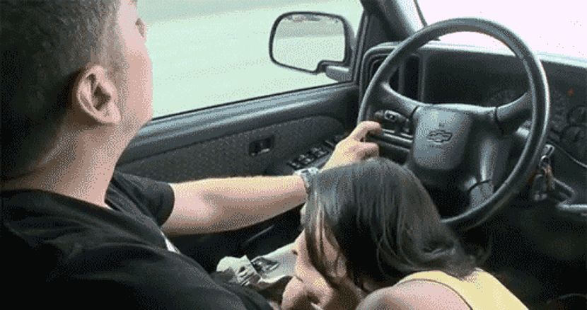Backseat handjob while driving mature seduces